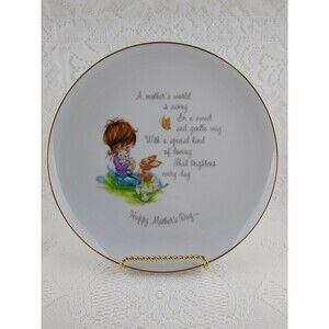 Gigi Porcelain with Bunny Cat Bluebird Undated Vintage Mothers Day Plate
